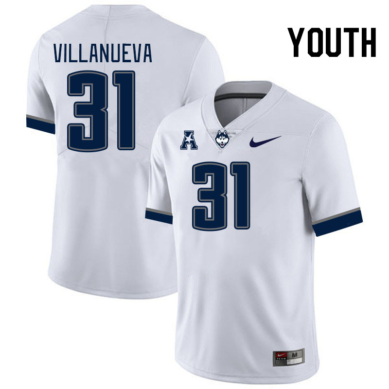 Youth #31 Kalen Villanueva Uconn Huskies College Football Jerseys Stitched-White